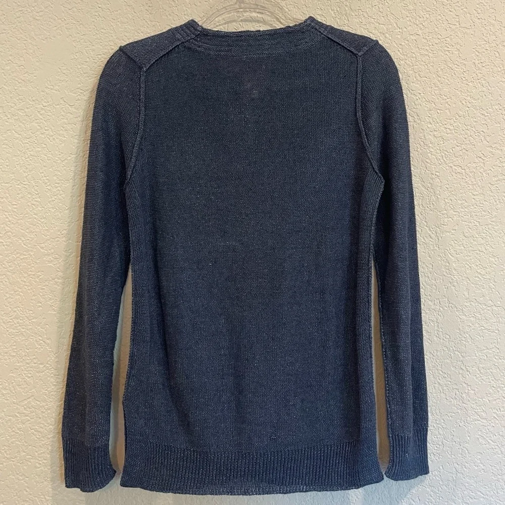 Tory Burch Orrin 100% Linen Sweater Tunic in Navy with Gold Hardware